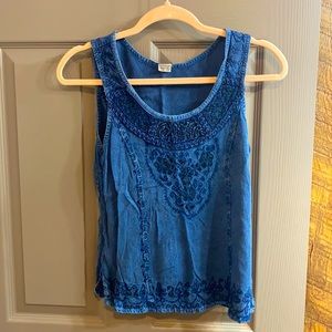 Blue embroidered vintage blouse